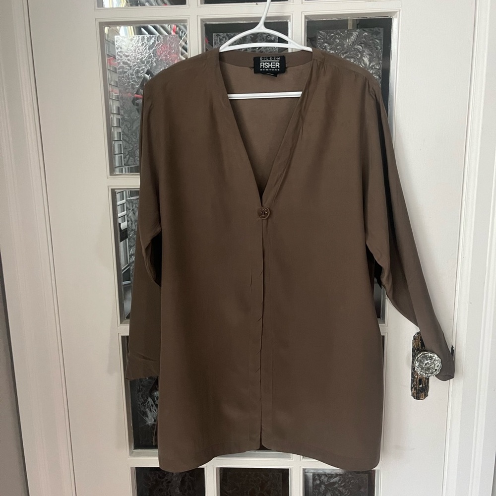 Vintage Eileen Fisher Button-Up Blouse- 100% Silk | Silk Designer | Size Medium